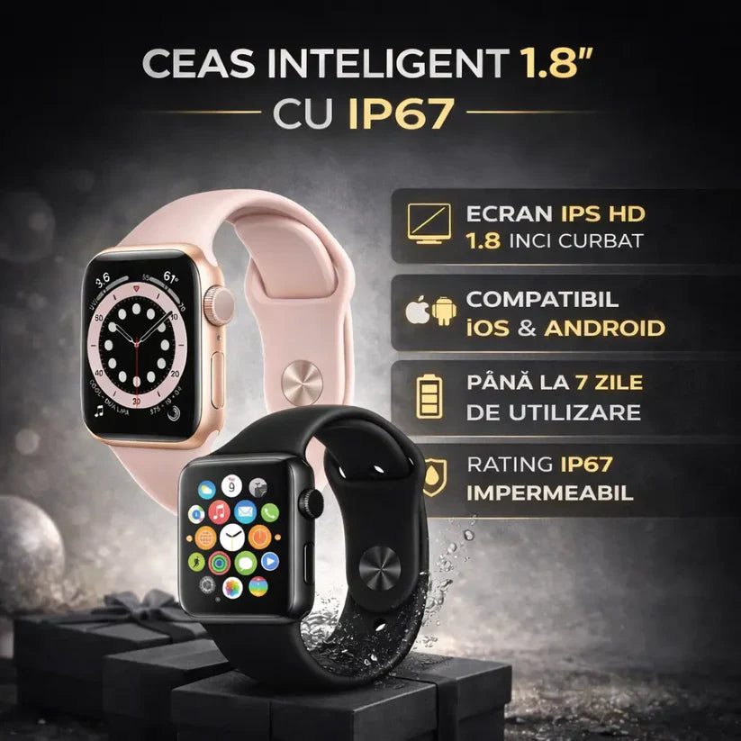 Pachet! 1+1 Ceas Smart I7 Promax, apeluri/sms/social media, monitorizare, somn, ritm cardiac, muzica, rezistent la apa.